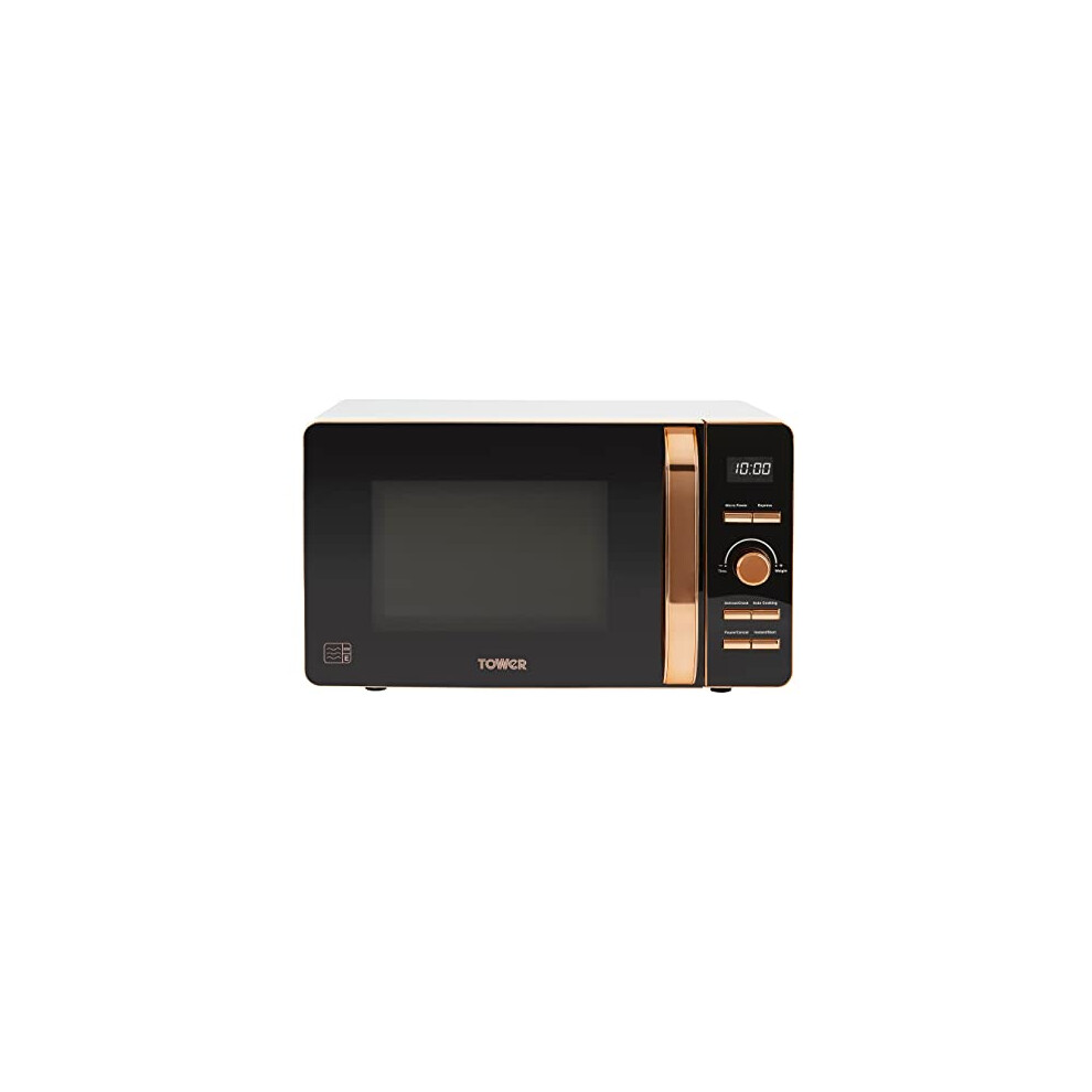 Tower T24021W Digital Microwave with 60-Minute Timer and 8 Autocook Settings, 20L, 800W White and Rose Gold