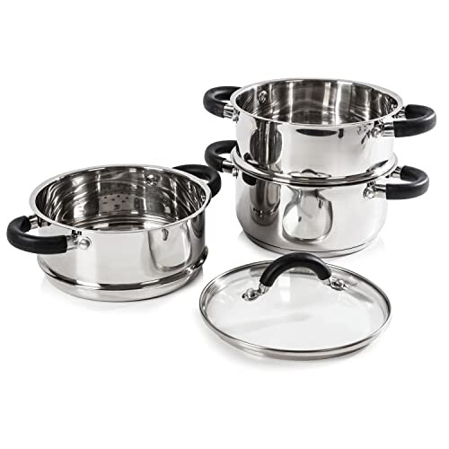 Tower T80836 Essentials Induction Steamer Pans 3 Tier with Glass Lid ...