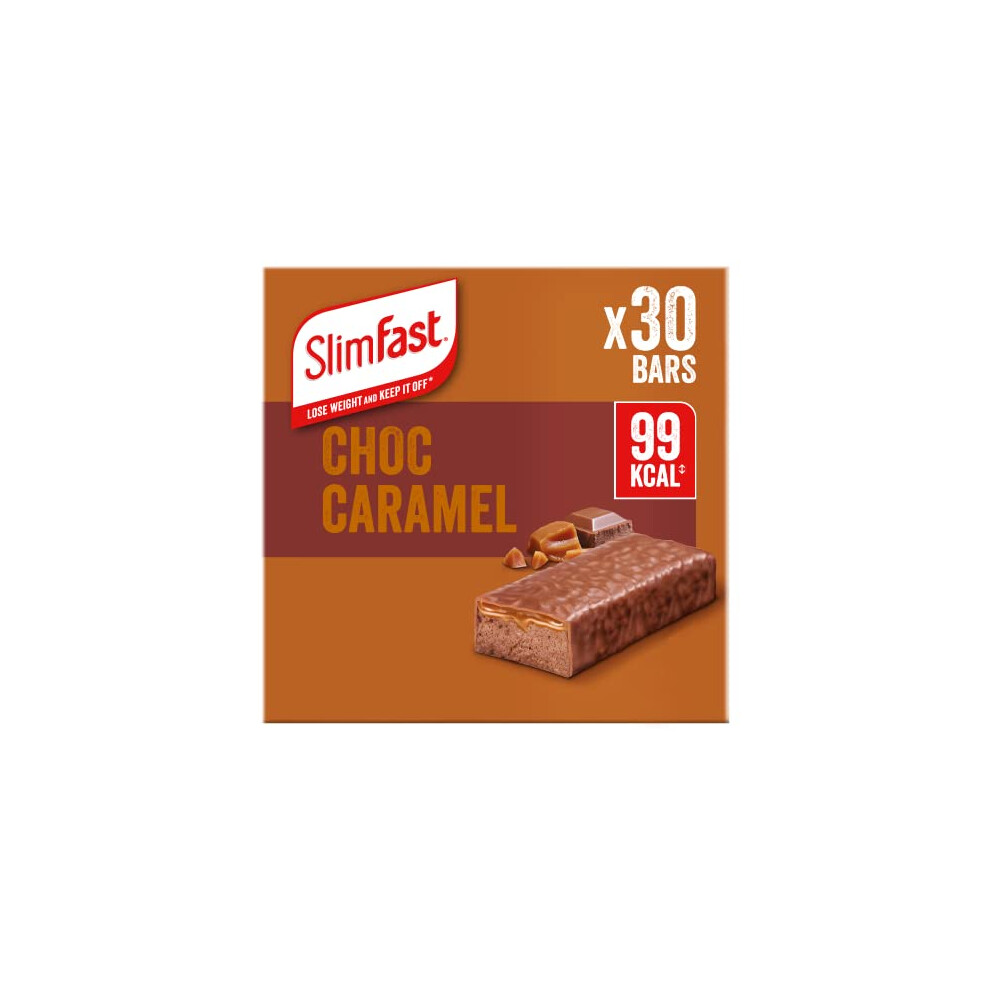 SlimFast Snack Bar, Low Calorie Snack, Choc Caramel Flavour, 30 x 26 g Multipack (Packing may vary)