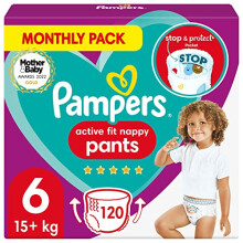 Pampers Baby Nappy Pants Size 6 (15+ kg/33 Lb), Active Fit, 120 Nappies, MONTHLY SAVINGS PACK, Pampers' Trusted Fit