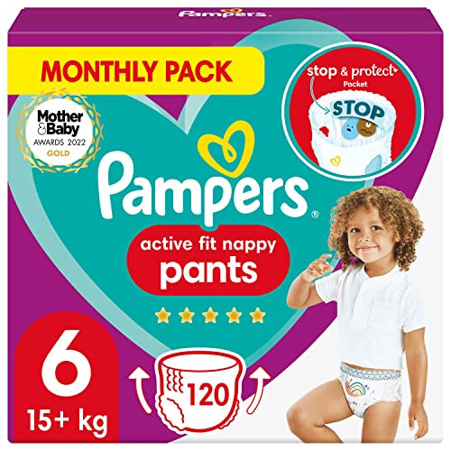 PampersBabyNappyPantsSize6(15+kg/33Lb),ActiveFit,120Nappies,MONTHLYSAVINGSPACK,Pampers'TrustedFit