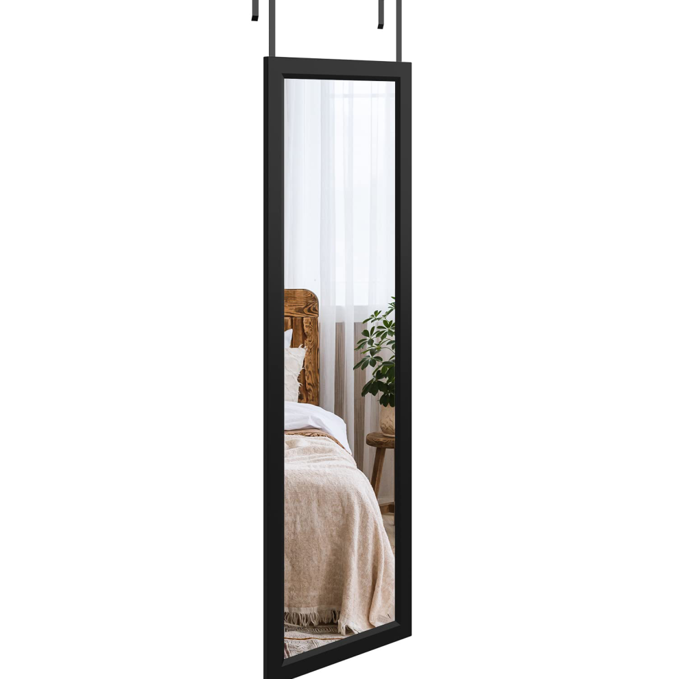 (Black) Over Door Mirror Full Length 110x33cm Wall Mounted