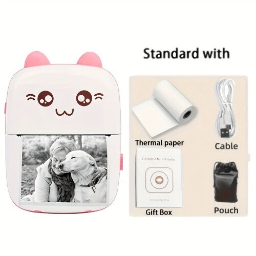 (pink) Wireless Mini Photo Printer Label Printer, Pocket Portable Inkless Thermal Printer Compatible, With IOS And Android