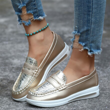 (Golden, 7) Women's Fashion Slip On Sneakers, Casual Round Toe Slip On Flat Shoes, All-match Walking Shoes