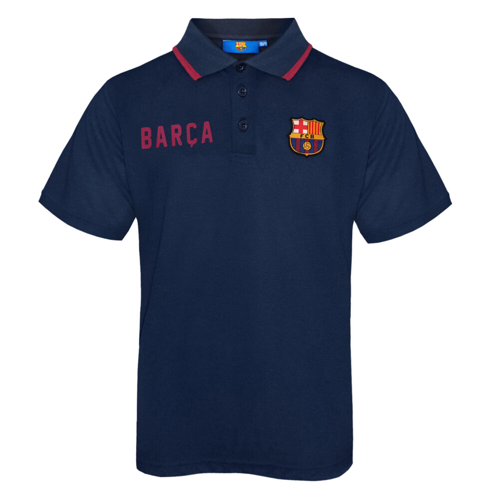 (Navy Blue, 10-11 Years) FC Barcelona Official Football Gift Boys Crest Polo Shirt Blue