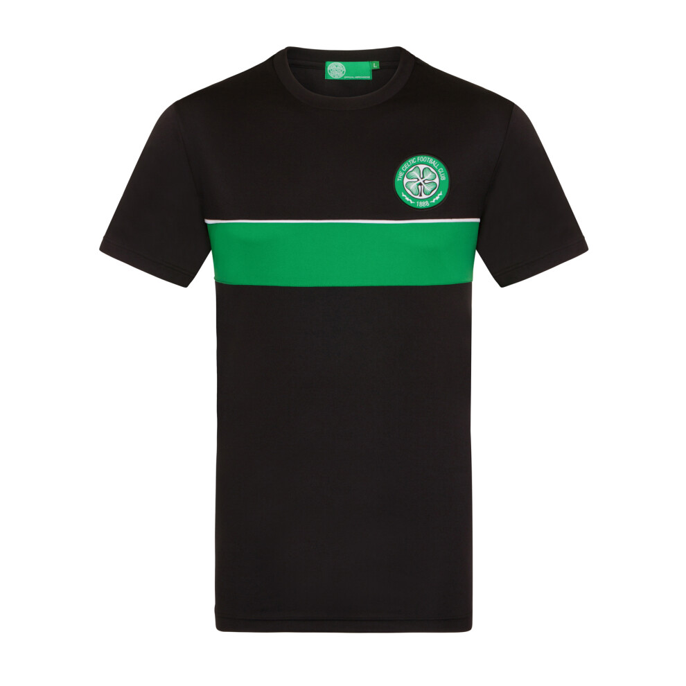 (Black Green Stripe, 10-11 Years) Celtic FC Official Football Gift Boys Poly Training Kit T-Shirt