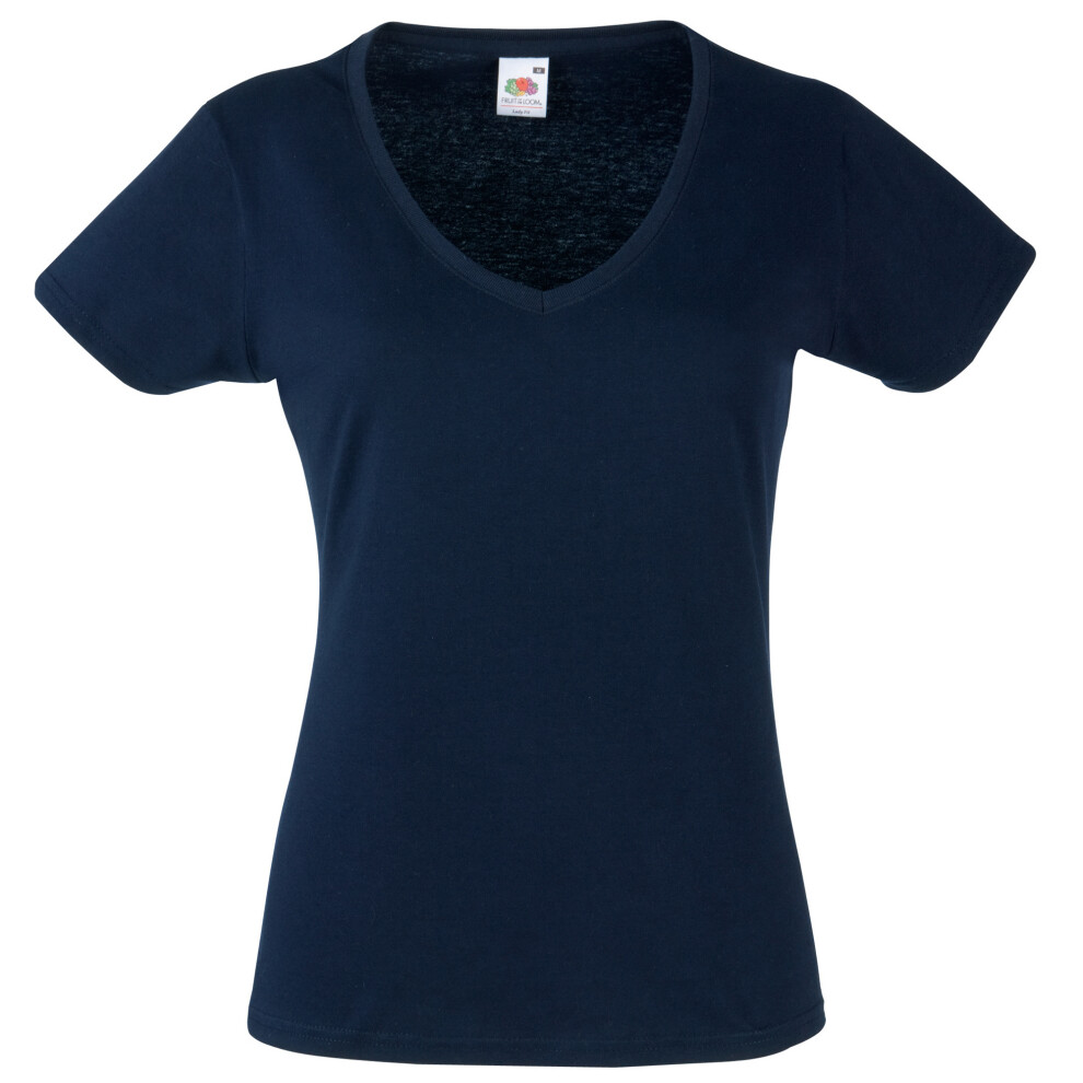 (L, Deep Navy) Fruit Of The Loom Ladies Lady-Fit Valueweight V-Neck Short Sleeve T-Shirt