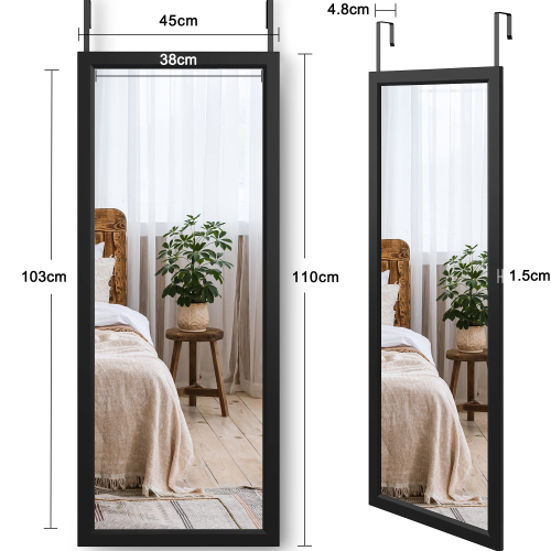 Dripex (Black) Over Door Mirror Full Length 110 x 45cm 2