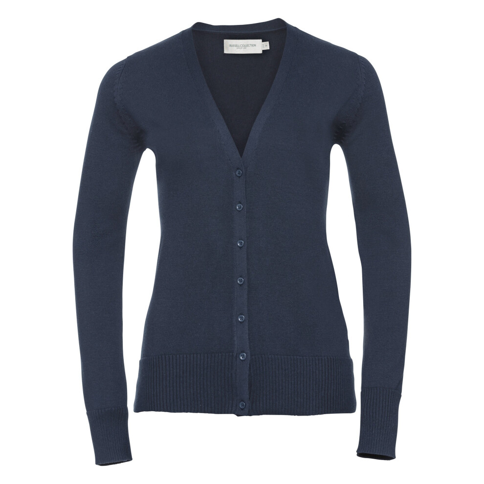(L, French Navy) Russell Collection Ladies/Womens V-neck Knitted Cardigan