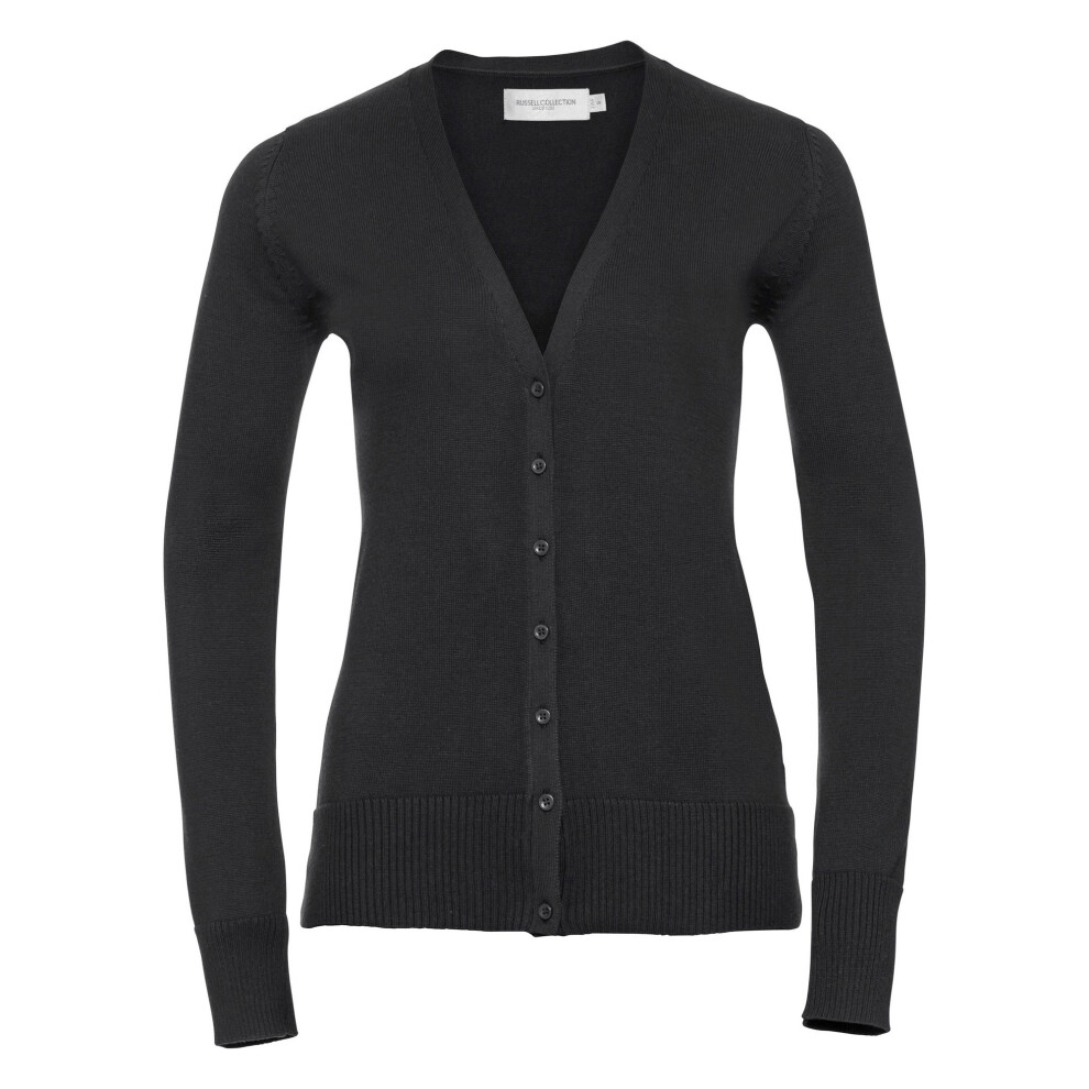 (S, Black) Russell Collection Ladies/Womens V-neck Knitted Cardigan