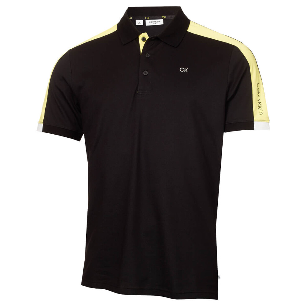 (M, Black) Calvin Klein Mens 2023 Miles Moisture Wicking Sustainable Golf Polo Shirt