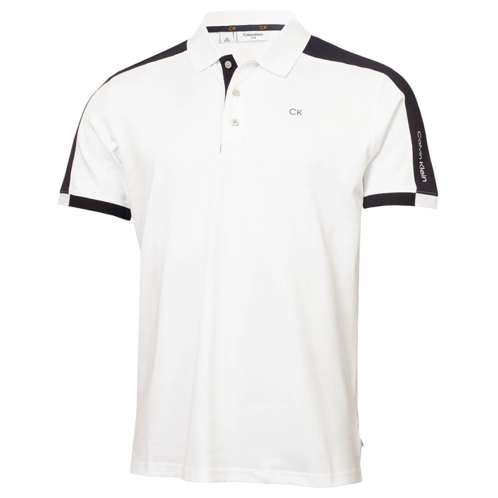 (2XL, White/Navy) Calvin Klein Mens 2023 Miles Moisture Wicking Sustainable Golf Polo Shirt