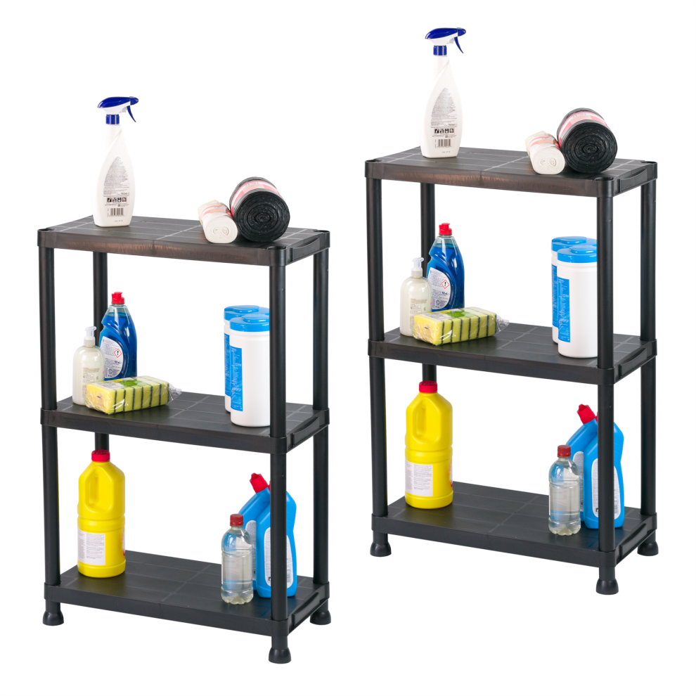 KCT 3 Tier Plastic Shelving Garage Shelves Home Storage Unit - Pack of 2