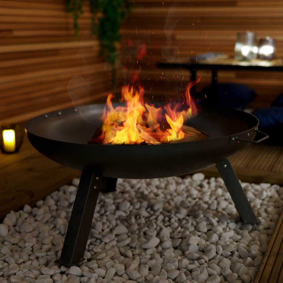Charles Bentley Large 80cm Round Oil Finished Fire Pit Steel Outdoor Patio Heating Dark Grey