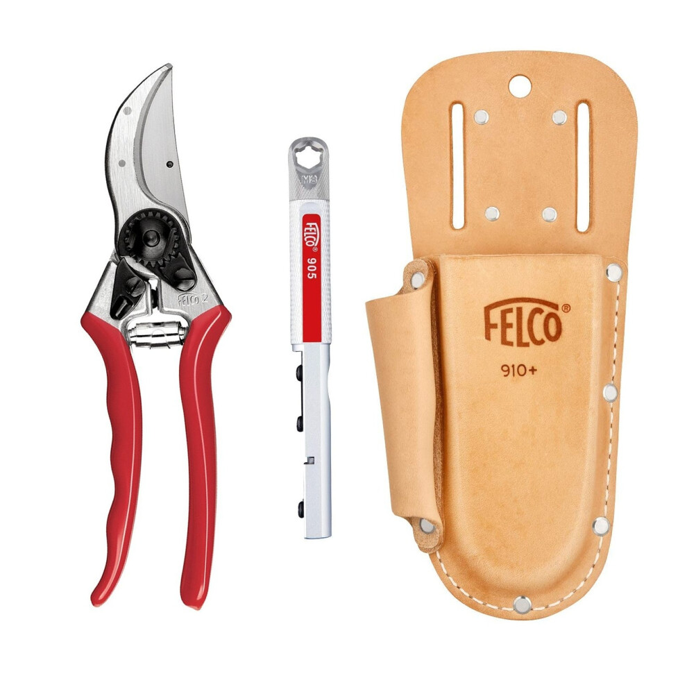 Genuine Felco No 2 secateurs bundle - F905 sharpener tool - Leather plus holster