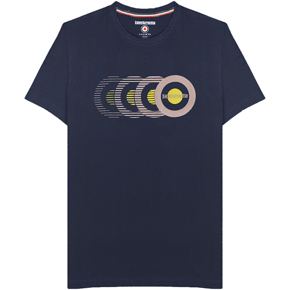 (S, Navy) Lambretta Mens Target Fade Graphic Crew Neck Short Sleeve T-Shirt Tee Top