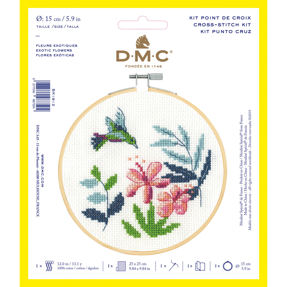 DMC Stitch Kit 6" Diameter-Exotic Flowers (14 Count) BKL-1912