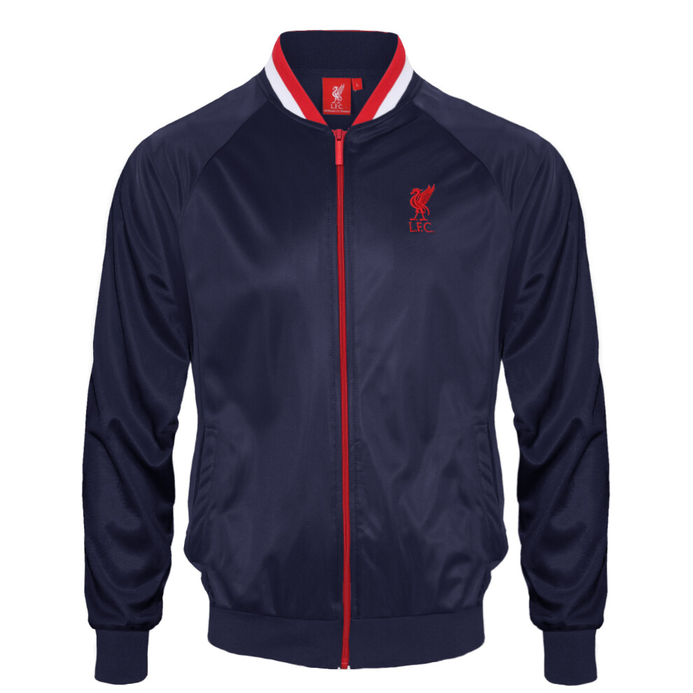 (Navy Stripe Collar, XL) Liverpool FC Official Football Gift Mens Retro Track Top Jacket