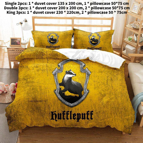 (Double) 3piece Hufflepuff Print Pillowcase Comforter Stylish Personality