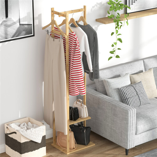 3-in-1 Bamboo Hall Coat Rack Stand Space Saving Clothes Rack 1