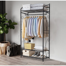 Black Metal Clothes Garment Coat Rack Hanging Storage Shoes Stand