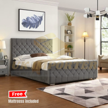 (King 5ft, Steel Plush(without Ottoman Storage)) Chesterfield Plush Velvet Florida Bed Frame with Mattress Ottoman Storage