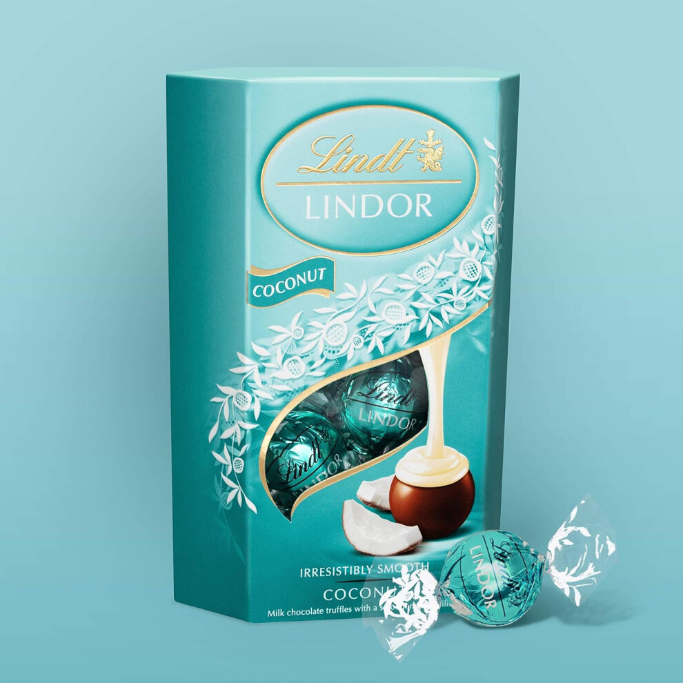 Lindt Lindor Coconut Milk Chocolate Truffles Box Approx 16 balls 200g Chocolate Truffles with a Smooth Melting Filling - Easter Birthday