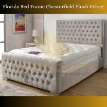 (King 5ft, Blue Plush(without Ottoman Storage)) Chesterfield Plush Velvet Florida Bed Frame with Mattress Ottoman Storage