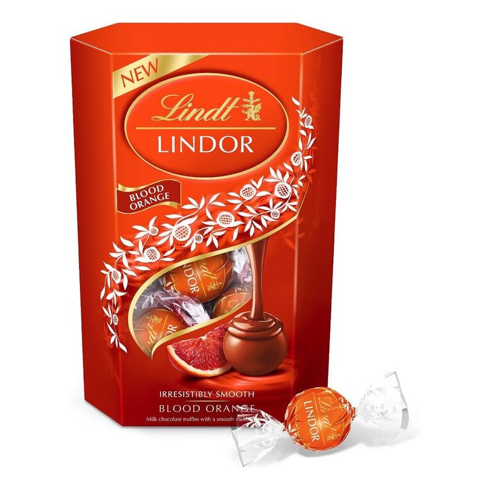 Lindt Lindor Blood Orange Milk Chocolate Truffles Box Approx 16 truffles 200g Contains a Smooth Melting Gift Present for Him & Her Christmas, Birthday