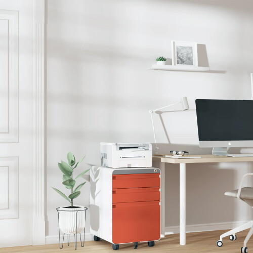 Dripex (Orange) 3-Drawer Mobile Rolling File Cabinet Lockable 2