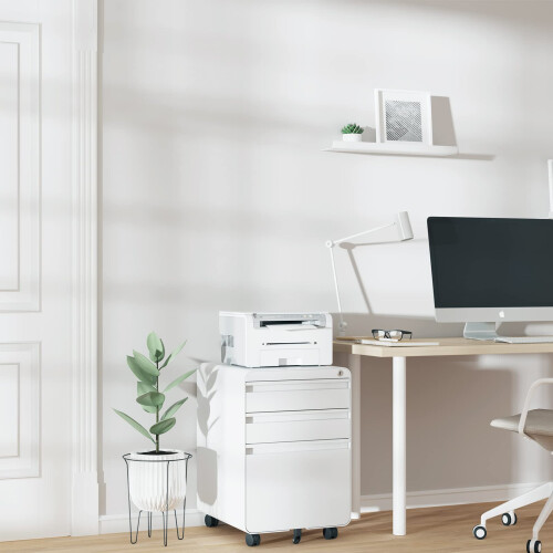 Dripex (White) 3-Drawer Mobile Rolling File Cabinet Lockable 2