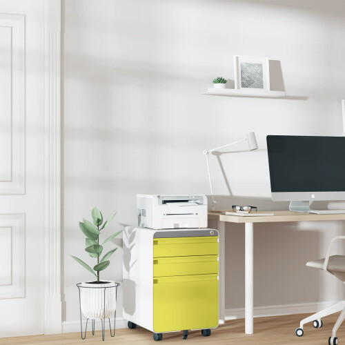 Dripex (Yellow) 3-Drawer Mobile Rolling File Cabinet Lockable 2