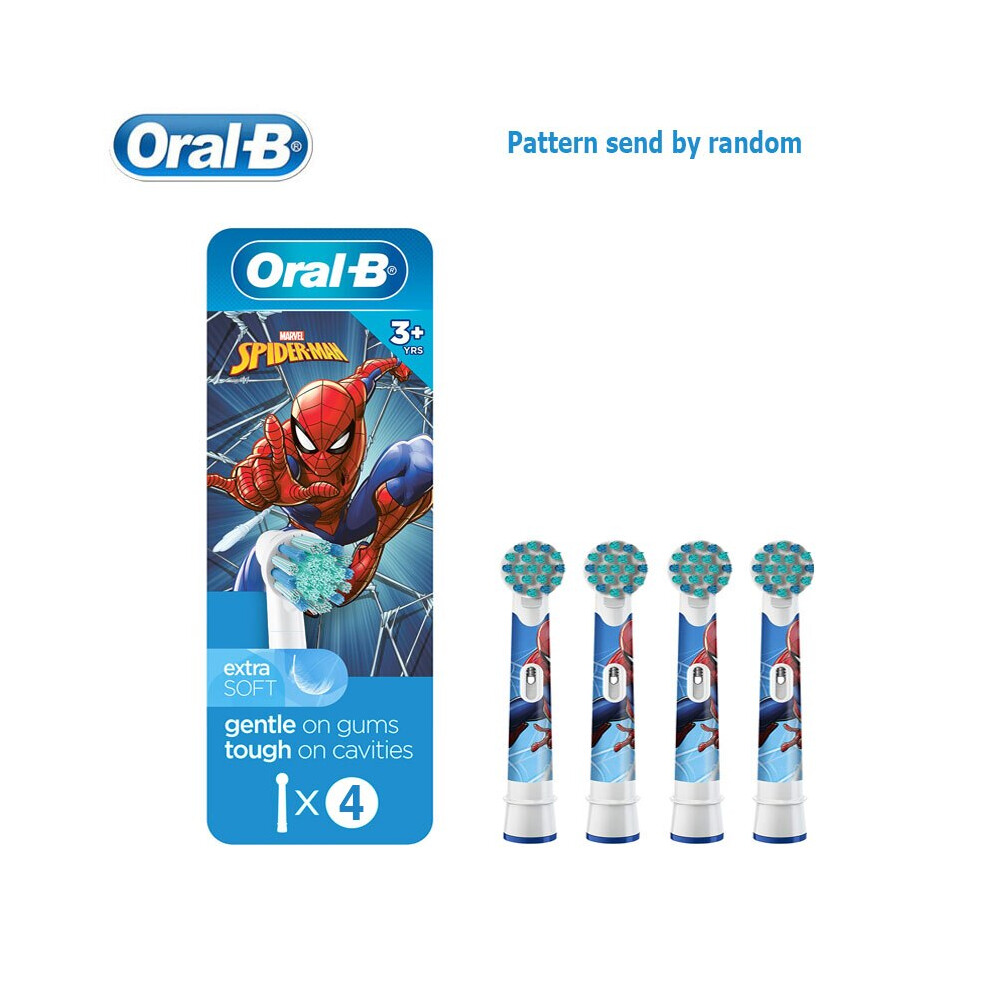 (4 Spiderman) Oral B EB10 Electric Brush Heads for Kids Soft Bristle Replacement Brush