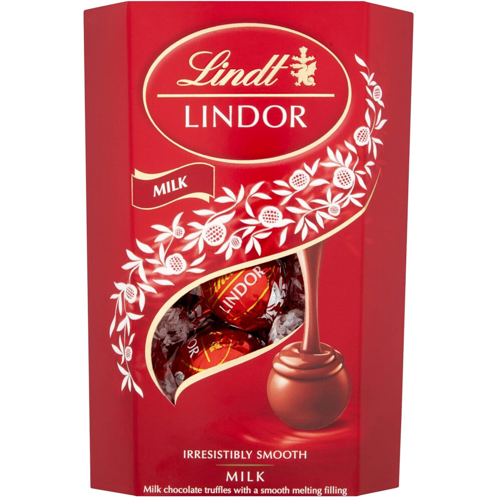 Lindt Lindor Milk Chocolate Truffles Box Approx 16 balls 200g Chocolate Truffles with a Smooth Melting Filling Gift Present Mother's Day, Birthday