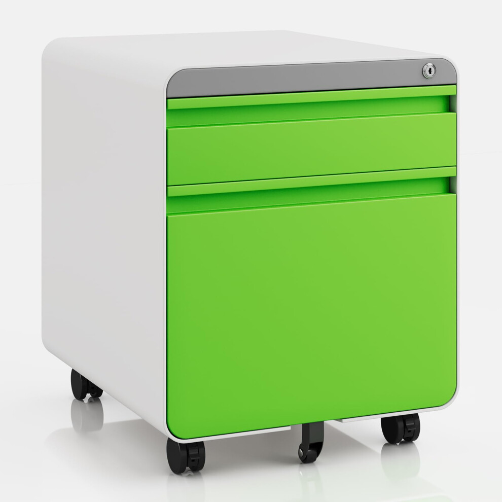 (Green) 2-Drawer Mobile Rolling  File Cabinet Lockable