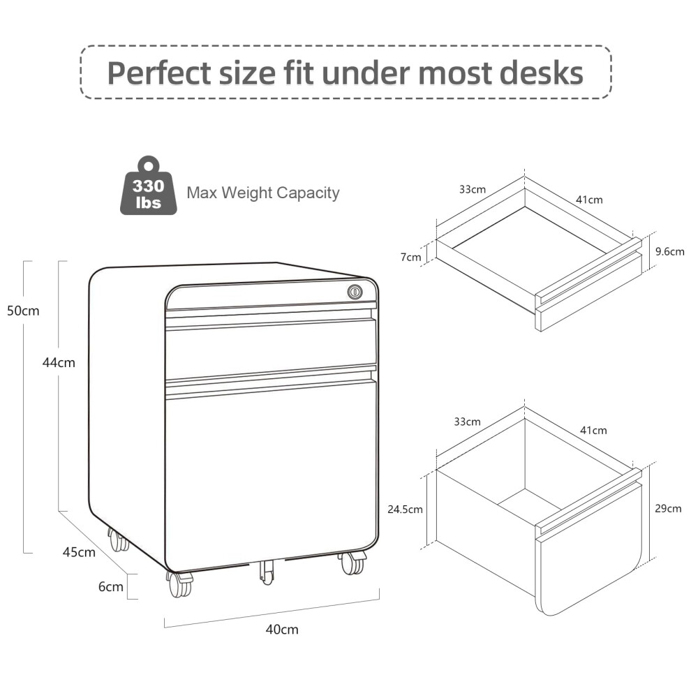 (Orange) 2-Drawer Mobile Rolling  File Cabinet Lockable