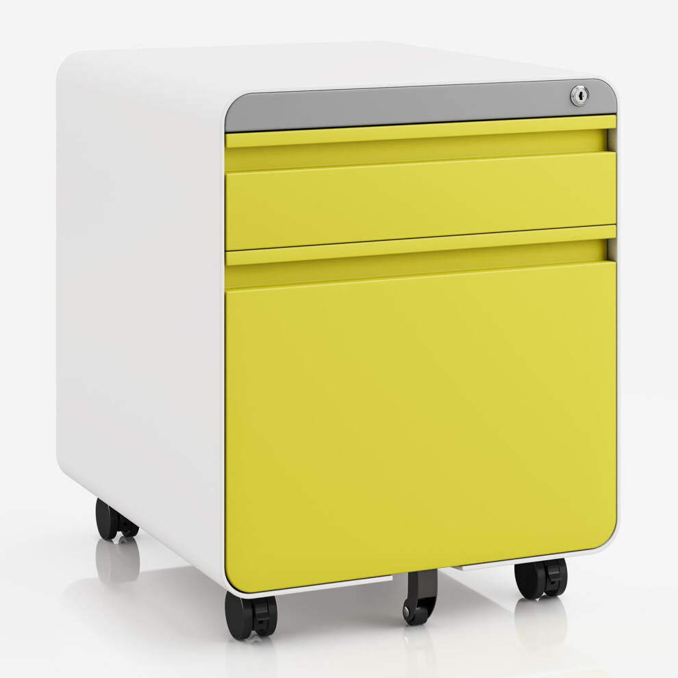 (Yellow) 2-Drawer Mobile Rolling  File Cabinet Lockable