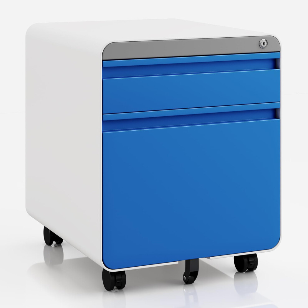 (Blue) 2-Drawer Mobile Rolling  File Cabinet Lockable