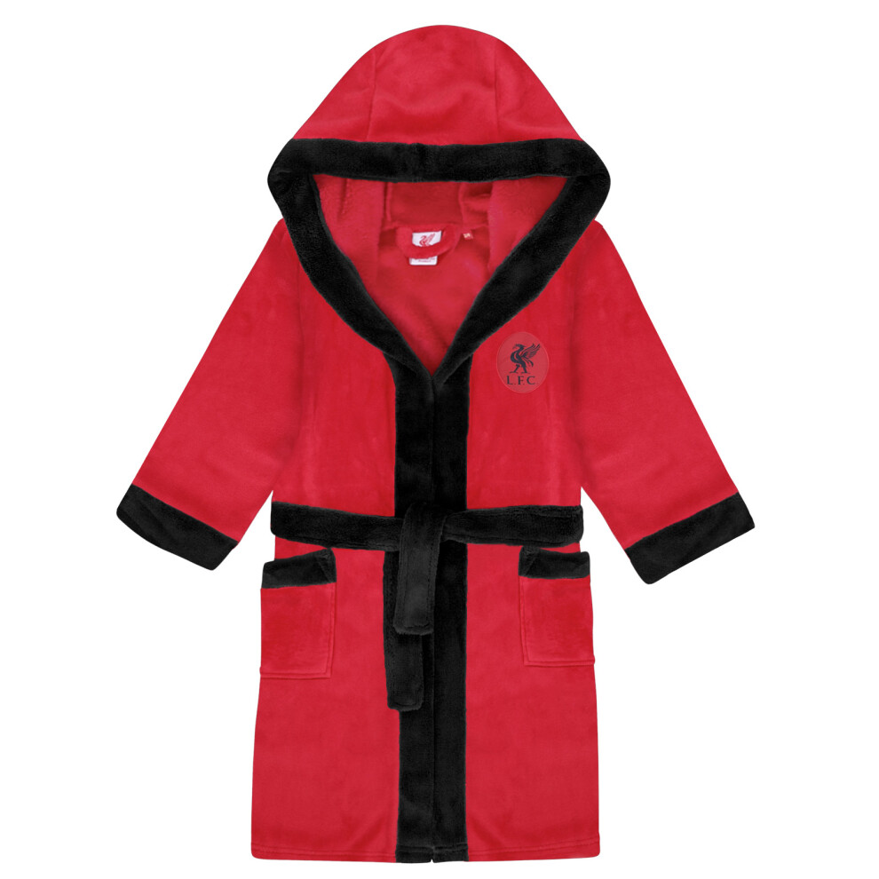 (Red, 5-6 Years) Liverpool FC Official Football Gift Boys Hooded Fleece Dressing Gown Robe