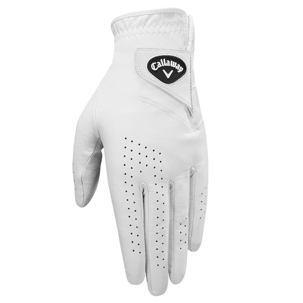 (L, White) Callaway Golf Mens 2024 Dawn Patrol Right Hand Adjustable Leather Golf Glove