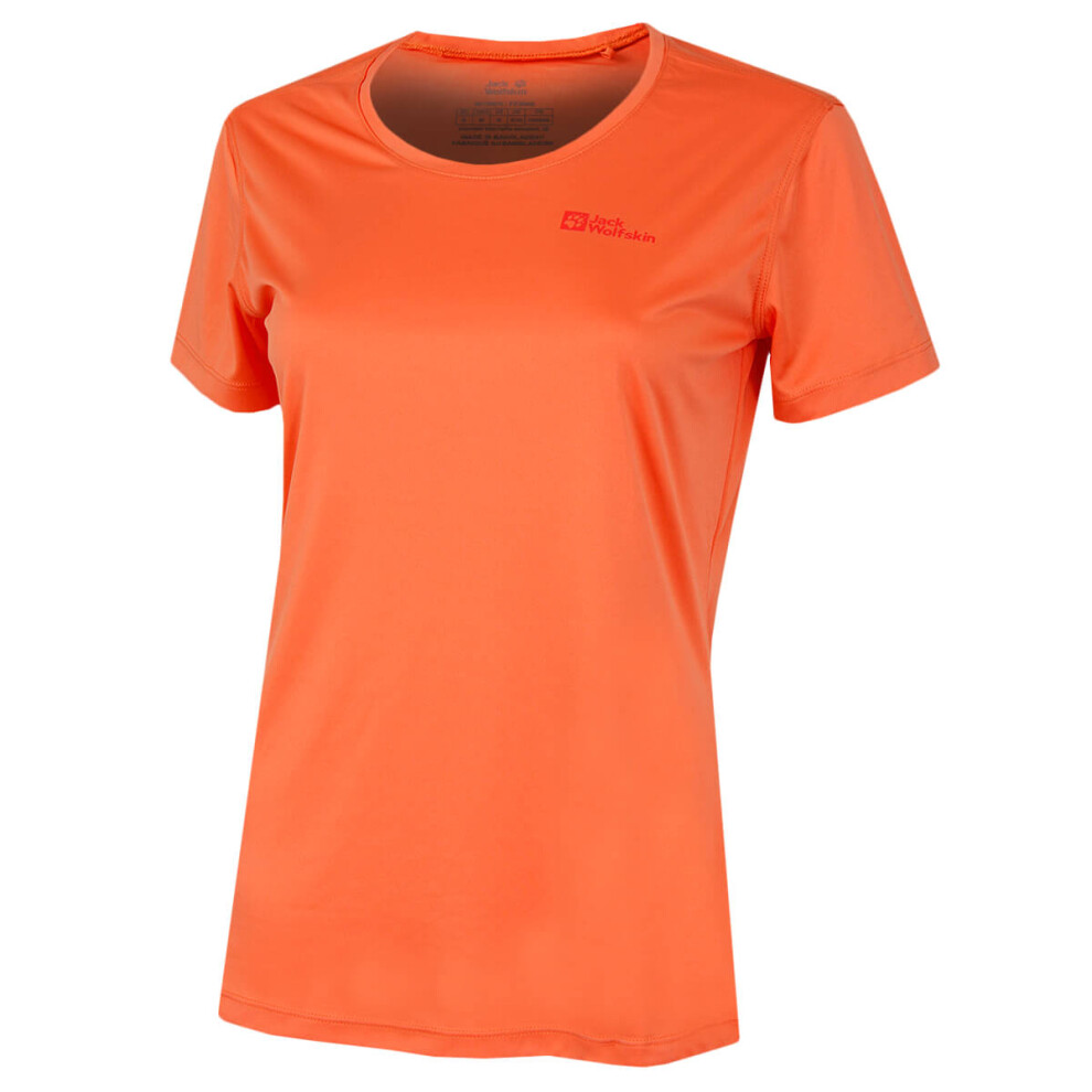 (S, Guave) Jack Wolfskin Womens 2023 Tech Moisture Wicking Quick Drying Lightweight T-Shirt