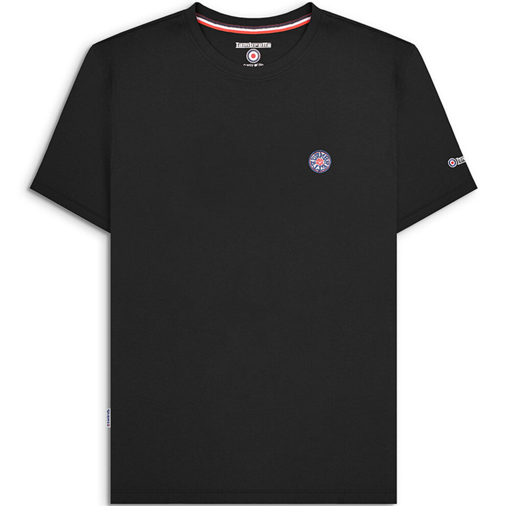 (S, Black) Lambretta Mens Badge Logo Short Sleeve Crew Neck Cotton T-Shirt Top Tee