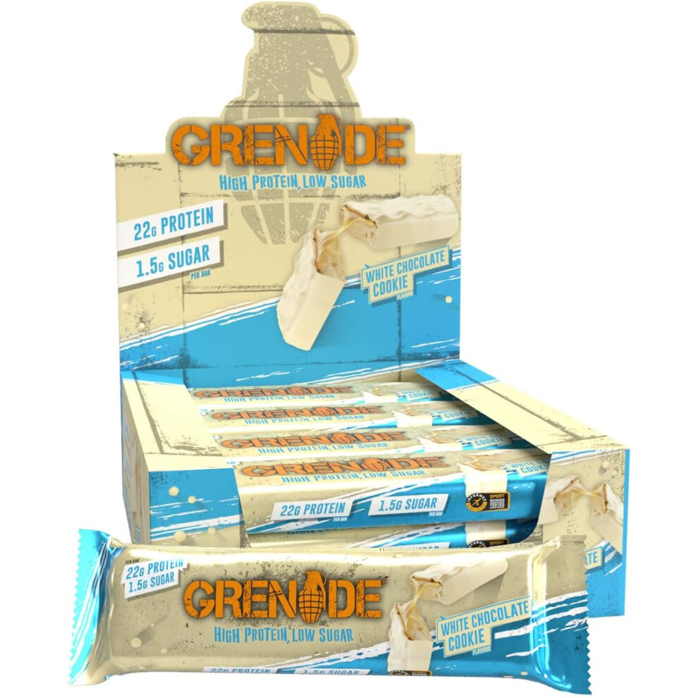 Grenade High Protein, Low Sugar Bar White Chocolate Cookie, 12 x 60 g