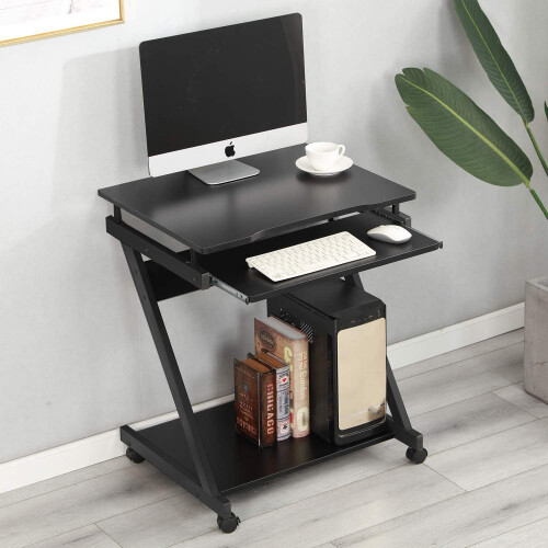 Dripex Mobile Computer Desk Z-Shaped with Sliding Keyboard PC Table Black 2