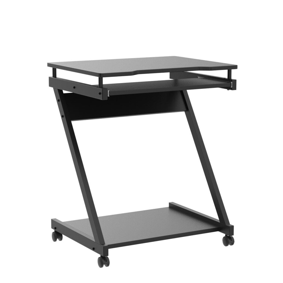 Mobile Computer Desk Z-Shaped With Sliding Keyboard PC Table Black