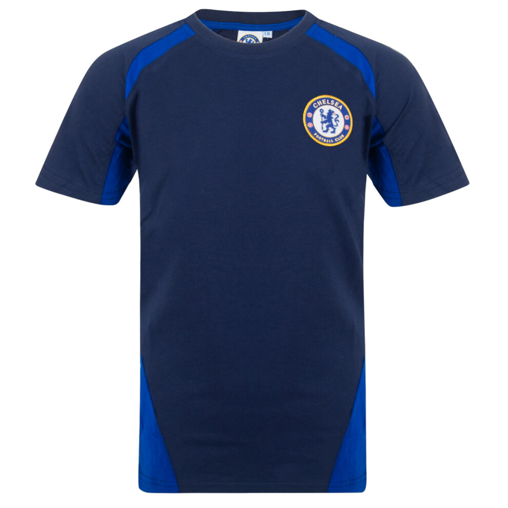 (6-7 Years) Chelsea FC Boys T-Shirt Cotton Panel Crest Kids OFFICIAL Football Gift