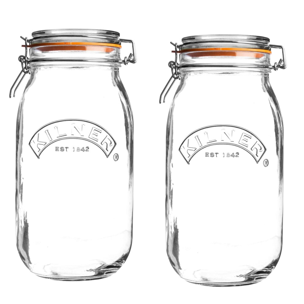 2x 3L Round Clip Top Kilner Glass Storage Preserve Airtight