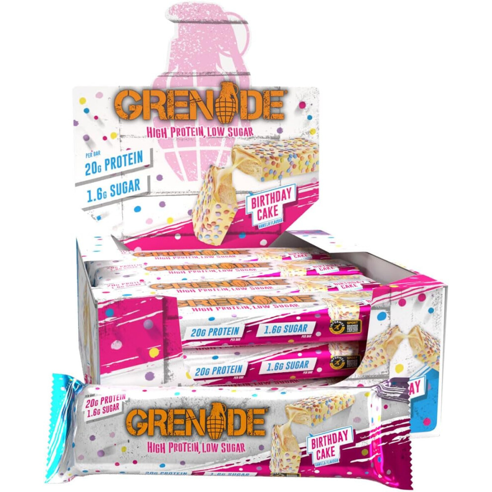 Grenade High Protein, Low Sugar Bar Birthday Cake, 12 x 60 g