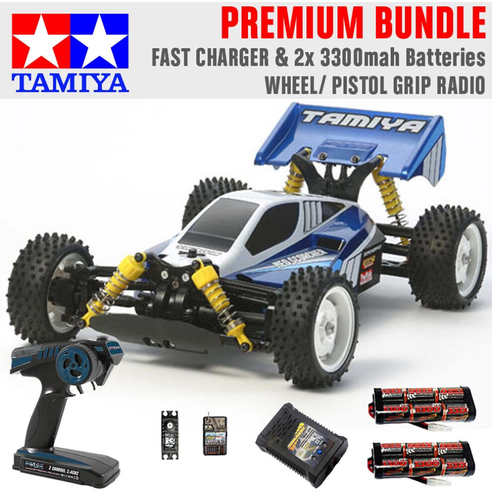 TAMIYA RC 58568 Neo Scorcher Buggy (TT-02b) 1:10 Premium Wheel Radio Bundle