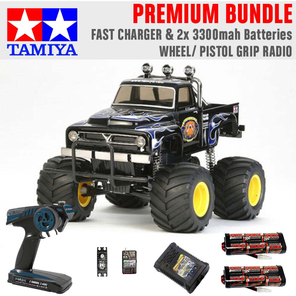 TAMIYA RC 58547 Midnight Pumpkin Black Edition 1:12 Premium Wheel Radio Bundle